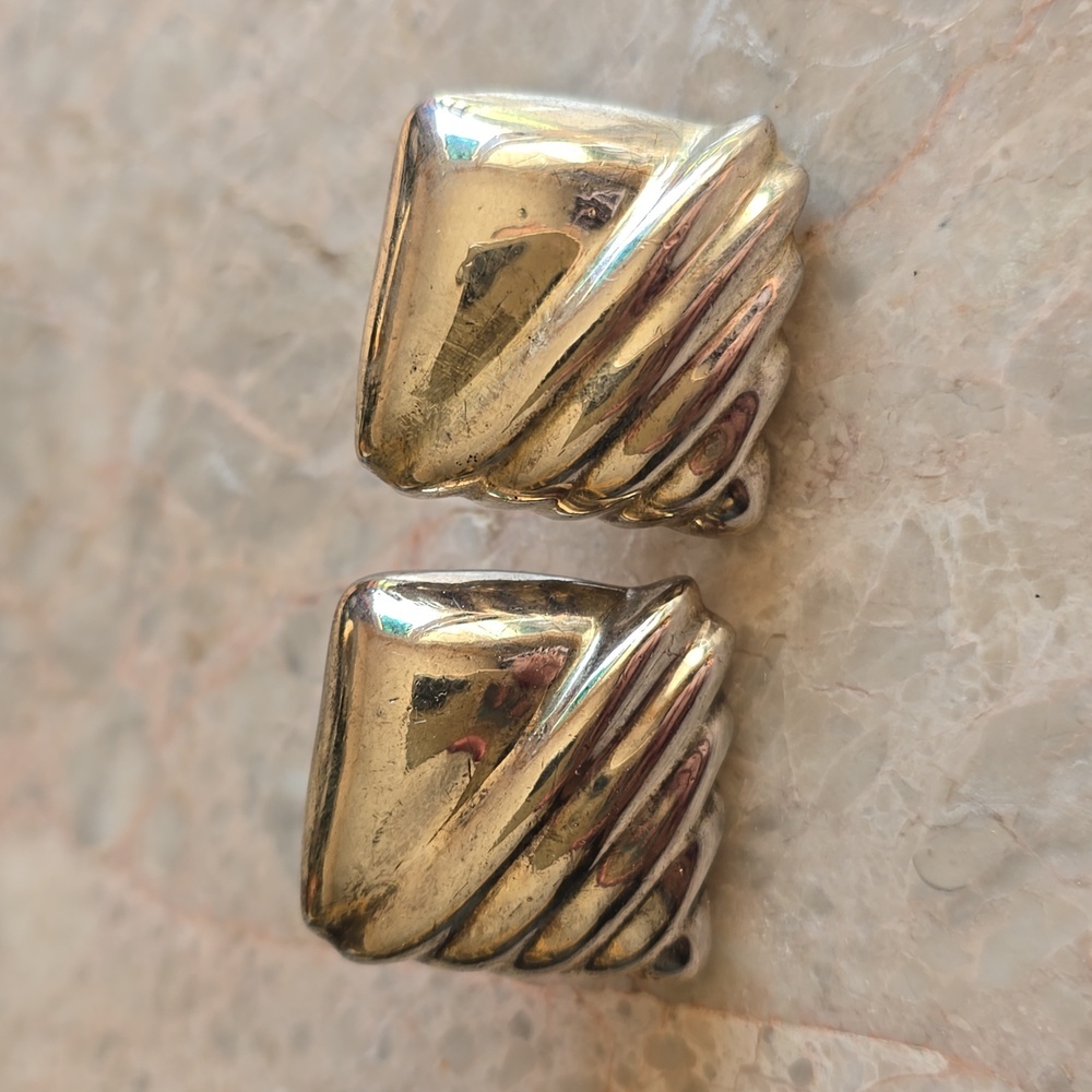 Vintage clip-on earrings silver‎ tone textured square metal